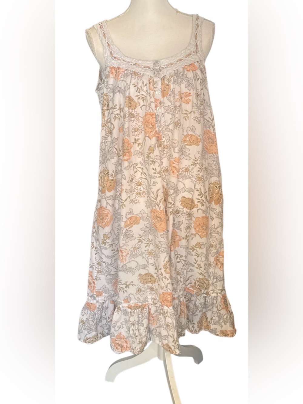 la cera Peach Floral Tiered Cream Nightgown